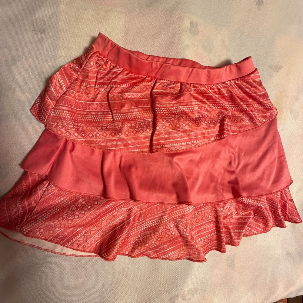 Women’s Coral Tiered Ruffle Skirt with‎ Printed Panels